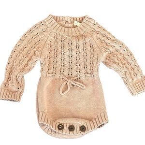 Mali wear cotton crocheted knit dusty pink rose mauve sweater, onesie 12-18mos
